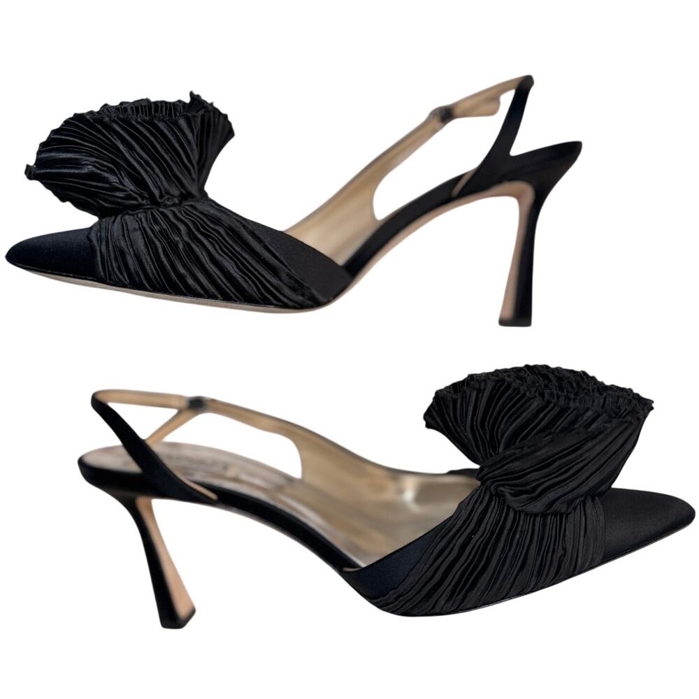 Badgley Mischka Blaire Slingback Heels Black Satin Floral Size 8 Wedding Event - Picture 2 of 10